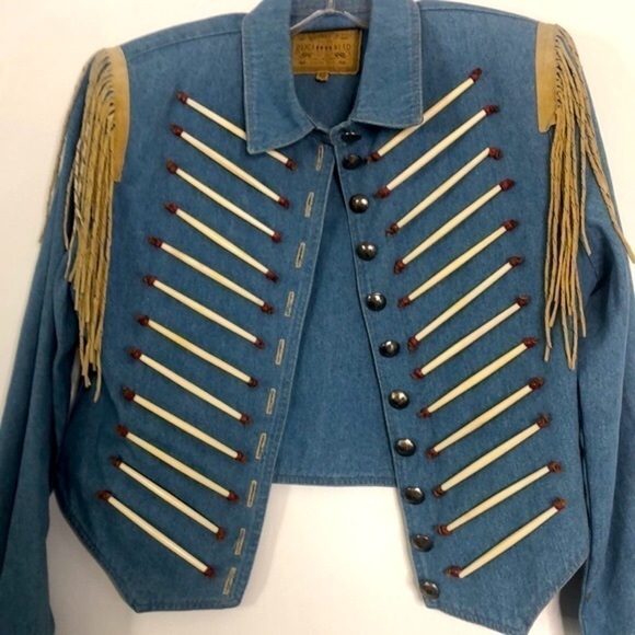 VINTAGE DOUBLE D RANCH BEADED WOMENS DENIM JACKET SUEDE FRINGE - Picture 3 of 16